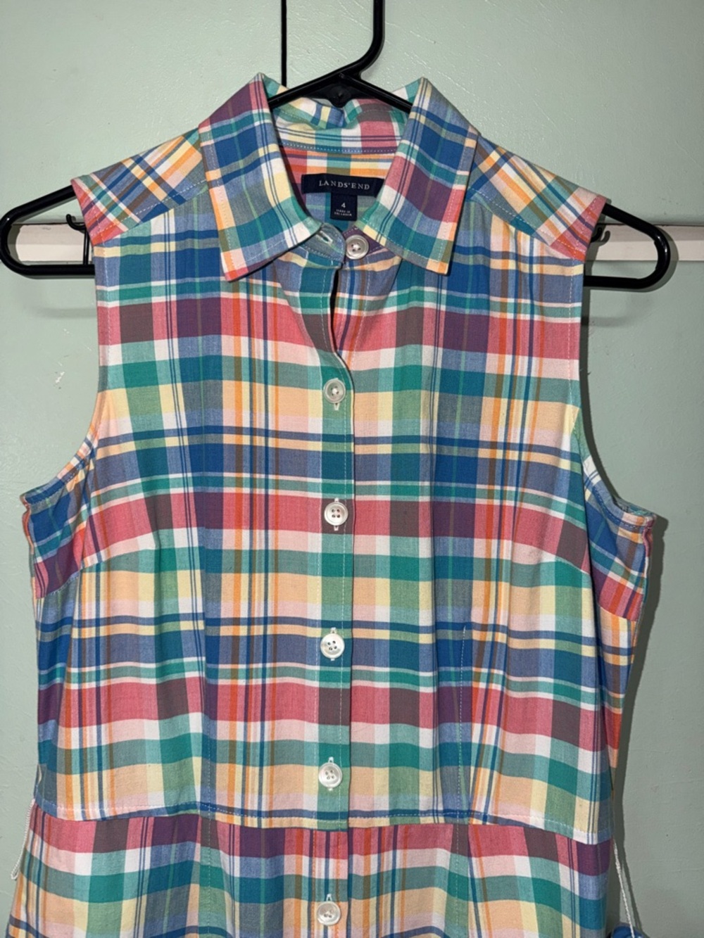 Lands End pink,yellow, blue & green Plaid Dress Excellent like NEW SIZE 4 - Picture 2 of 11